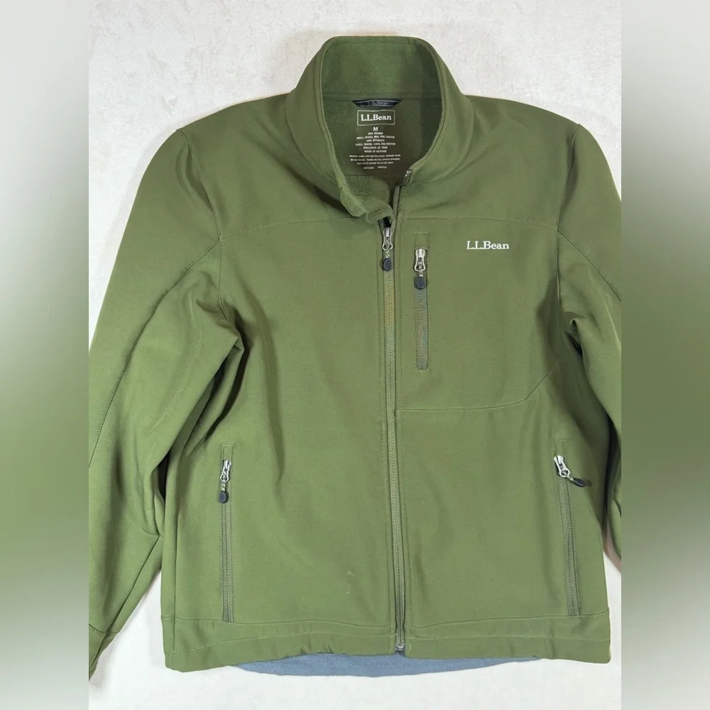 L.L. Bean Men's Olive Full Zip Performance Shell Jacket Fleece Lining